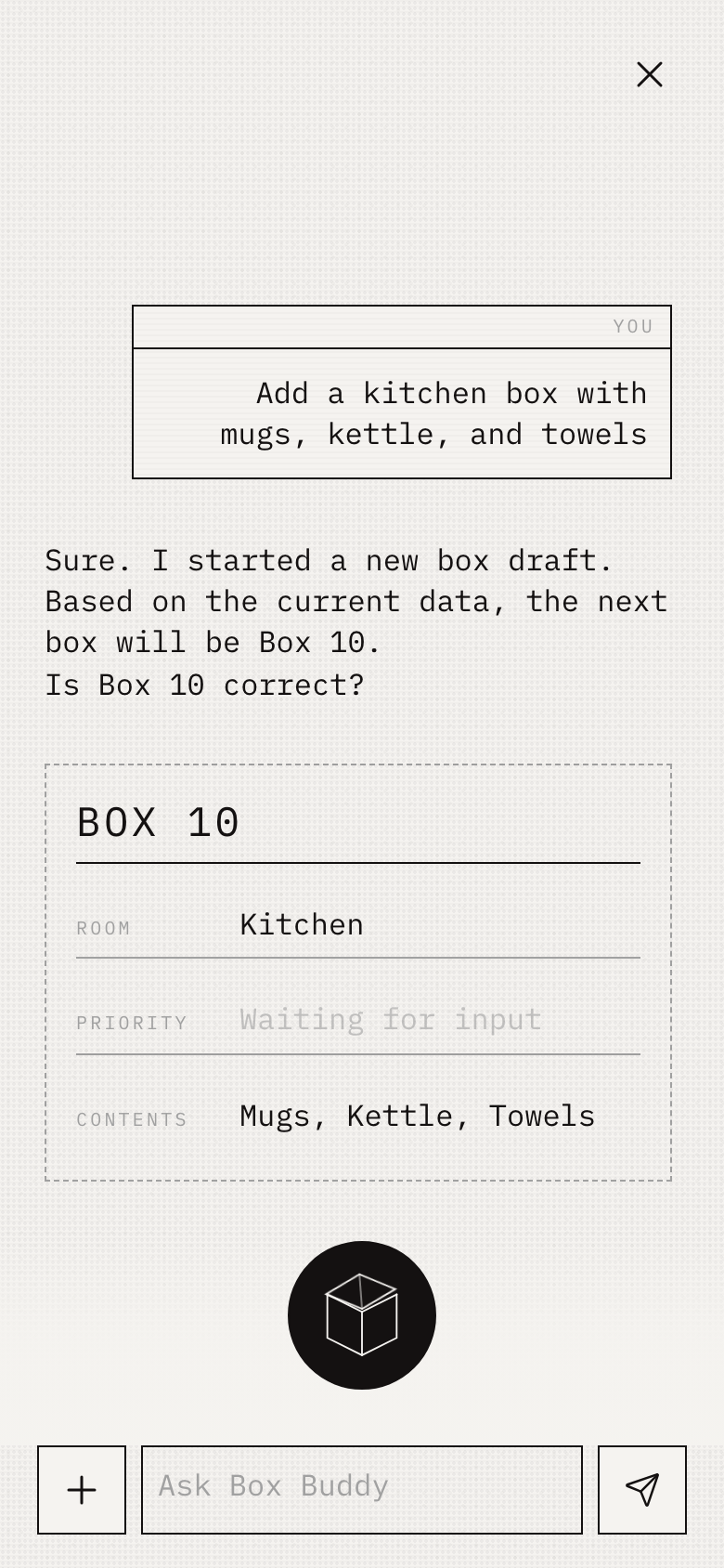 AI Cube creates a draft Box 10 record from a natural-language request