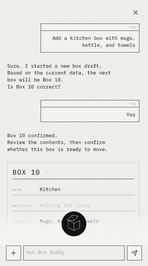 AI Cube conversation confirming Box 10 and preparing its contents for review