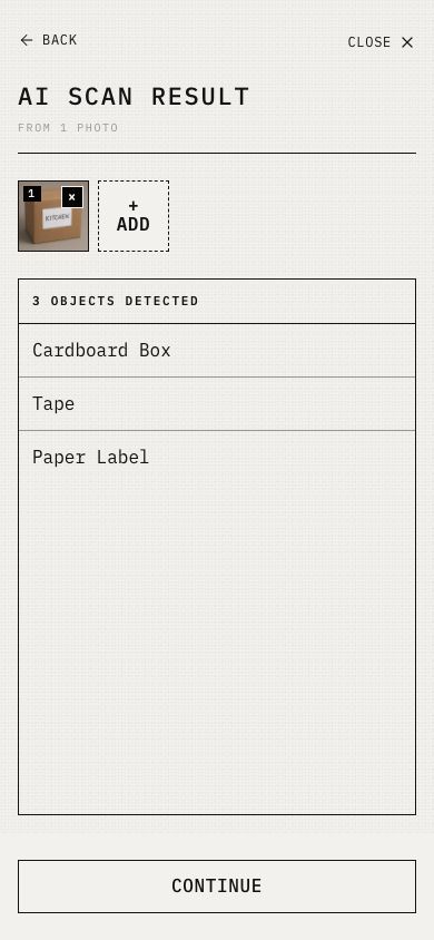 AI Scan Result showing proposed objects detected from the box photo